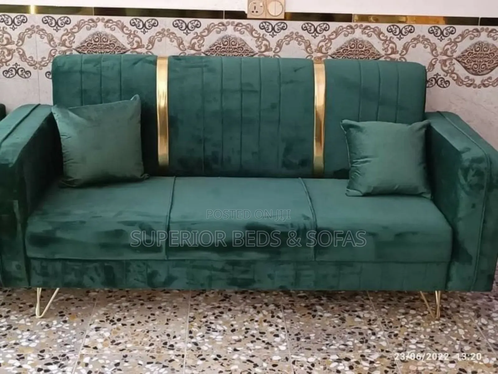 Emerald Gold Accent 3 Seater Sofa
