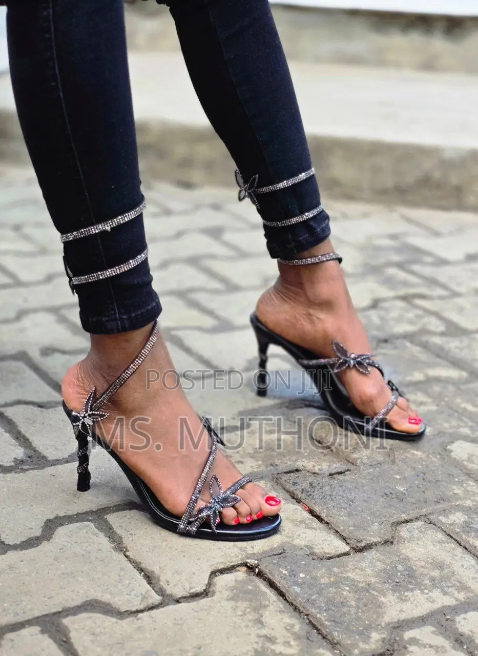 Embellished Rhinestone Butterfly Spiral Coil Wrap Around Stiletto Heel
