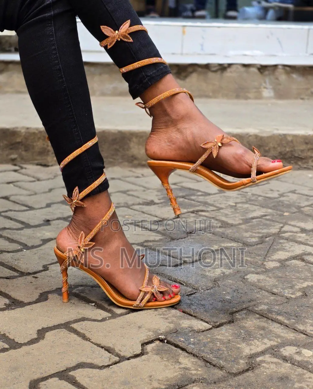 Embellished Rhinestone Butterfly Spiral Coil Wrap Around Stiletto Heel