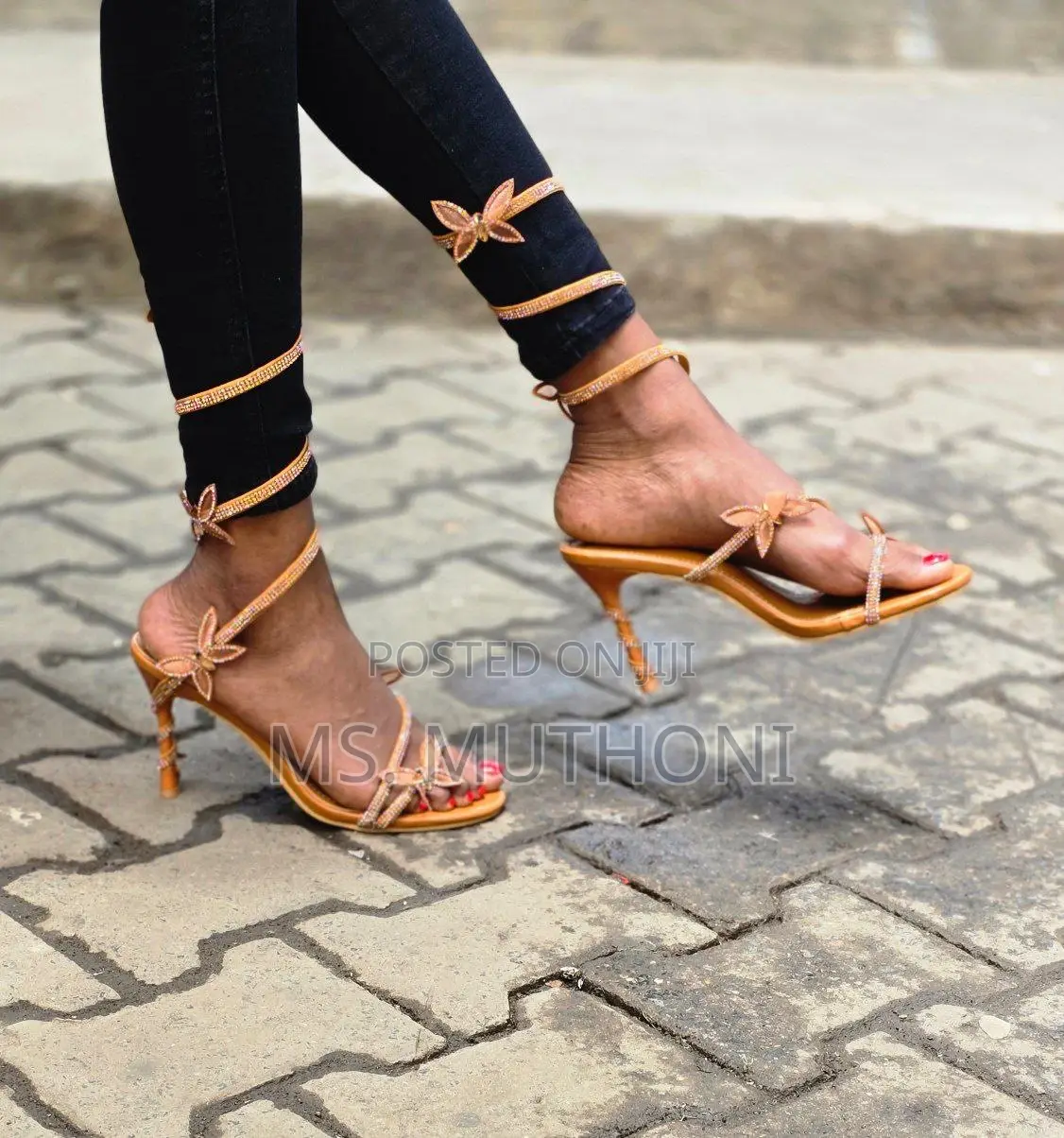 Embellished Rhinestone Butterfly Spiral Coil Wrap Around Stiletto Heel