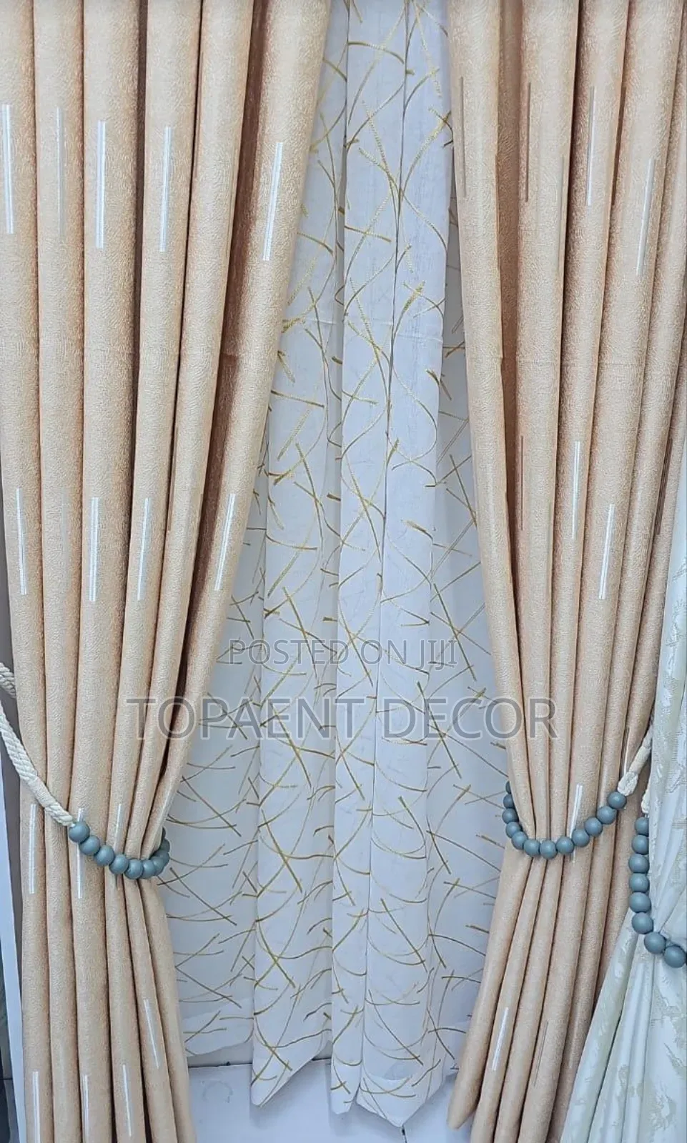 Beige,Good Quality And Hand Washable Window Curtains