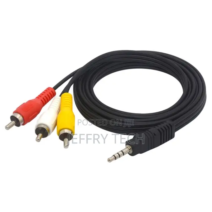 Rca to Aux Cable, 3 Male Rca to Jack, 1.5 Meters, Black