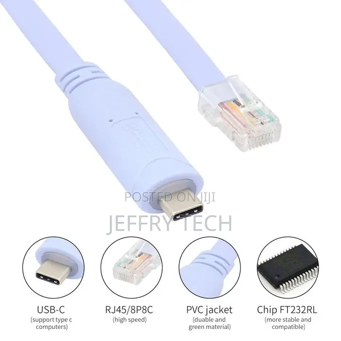 Usb-C Console Cable, Usb-C to Rj45 Debug Cable With Ftdi Chip, 1.8m Bl