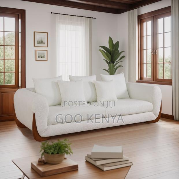 Home Sofa; White Upholstered Sofa Set With Solid Wood Base