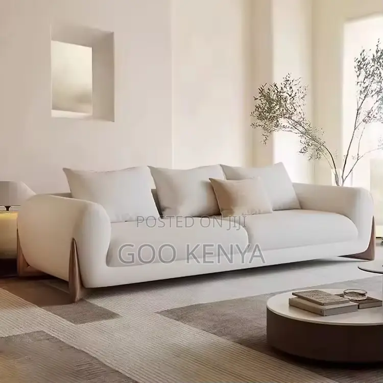 Home Sofa; White Upholstered Sofa Set With Solid Wood Base