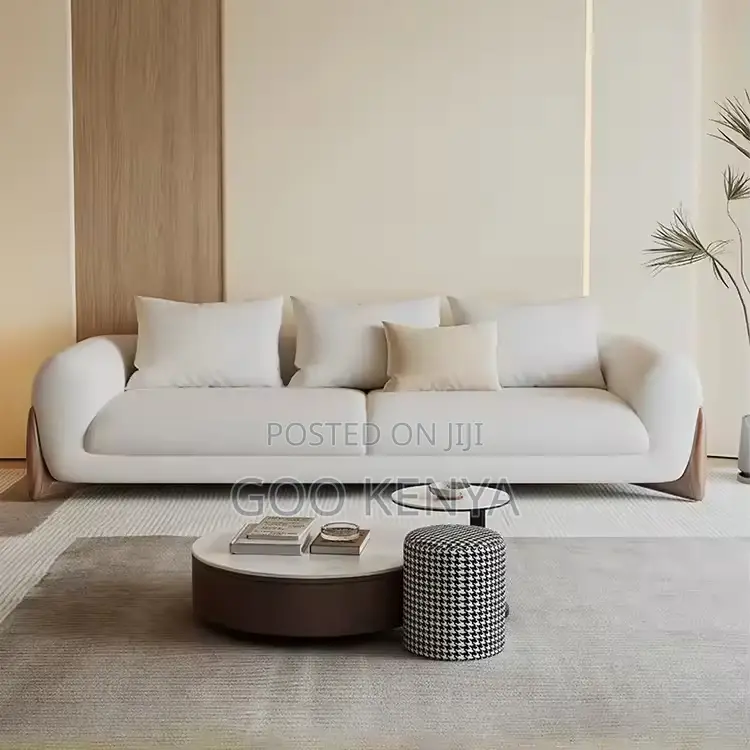 Home Sofa; White Upholstered Sofa Set With Solid Wood Base