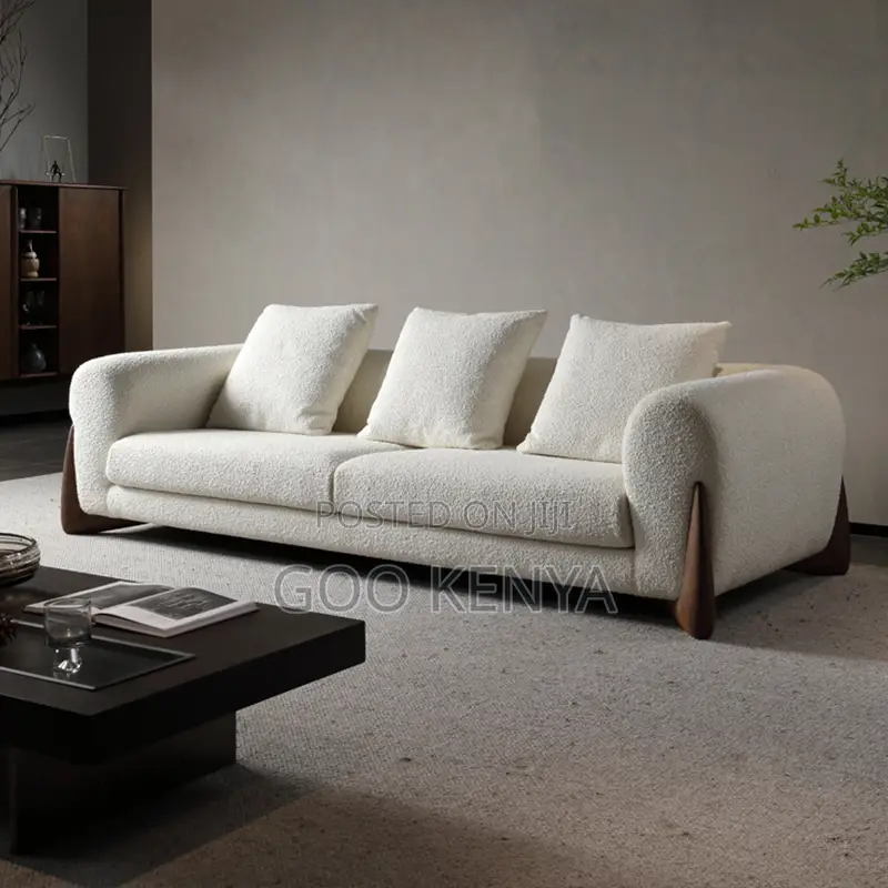 Home Sofa; White Upholstered Sofa Set With Solid Wood Base