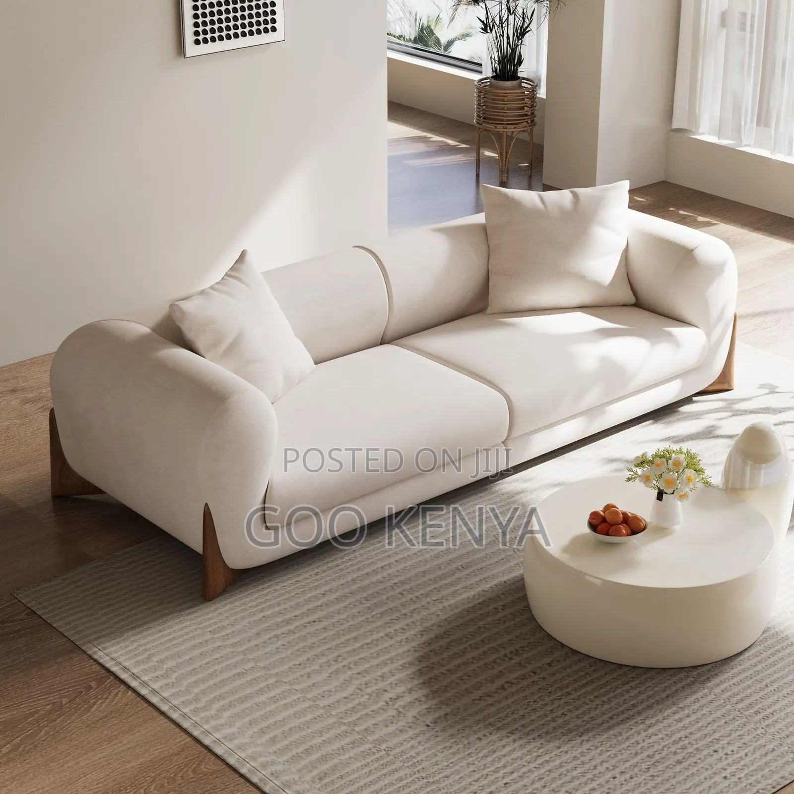 Home Sofa; White Upholstered Sofa Set With Solid Wood Base