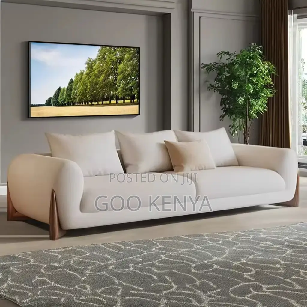 Home Sofa; White Upholstered Sofa Set With Solid Wood Base
