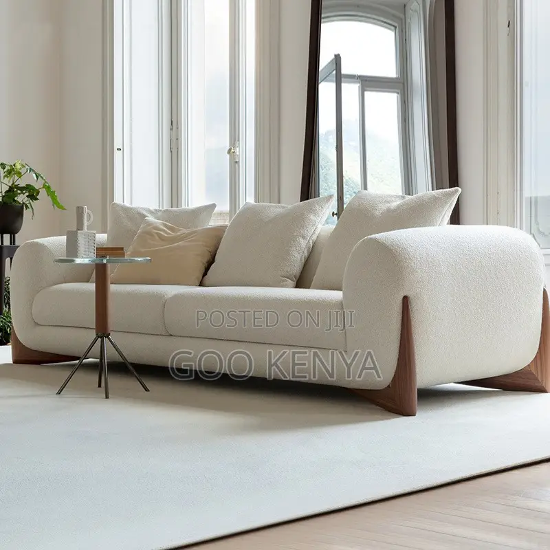 Home Sofa; White Upholstered Sofa Set With Solid Wood Base