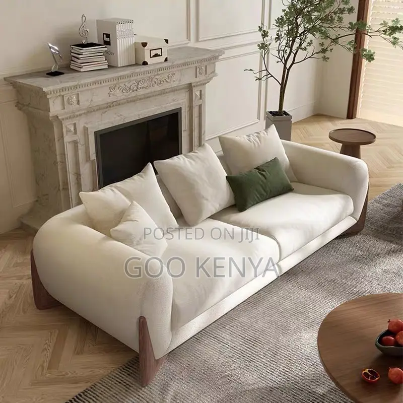 Home Sofa; White Upholstered Sofa Set With Solid Wood Base