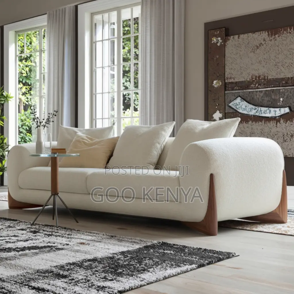 Home Sofa; White Upholstered Sofa Set With Solid Wood Base