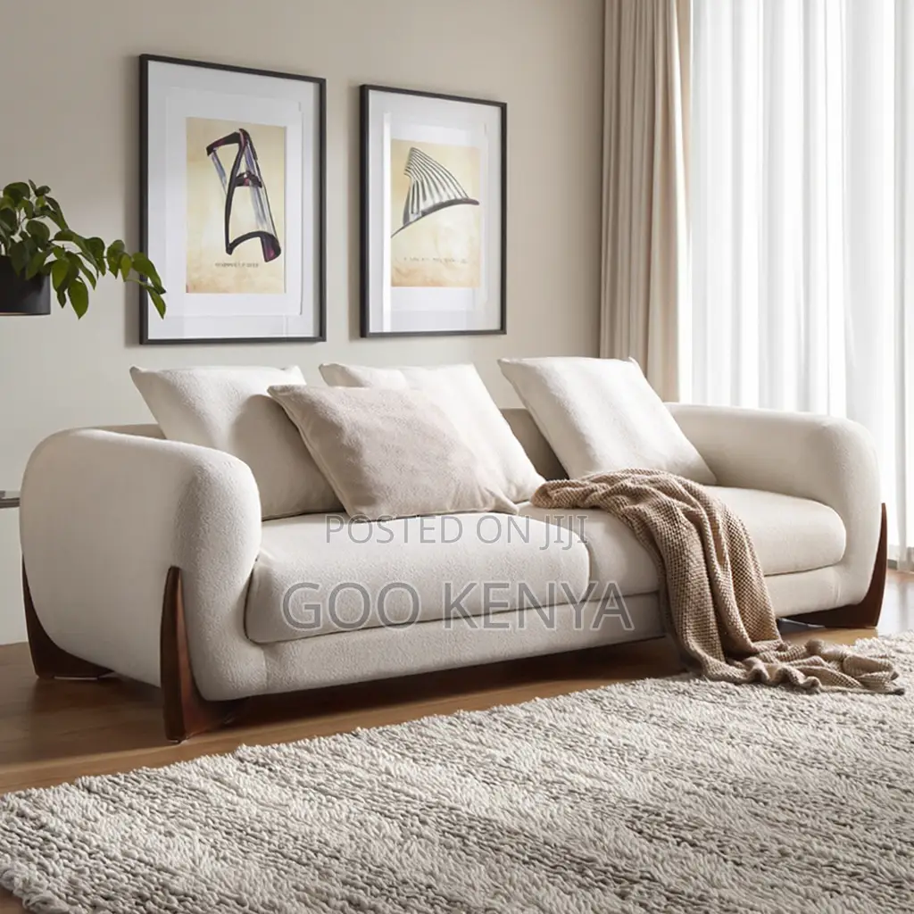 Home Sofa; White Upholstered Sofa Set With Solid Wood Base