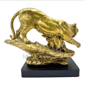 Decorative Resin Tiger Figurine Finished in a Brilliant Gold Color