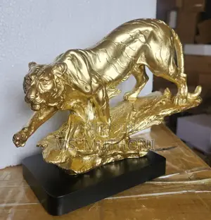 Decorative Resin Tiger Figurine Finished in a Brilliant Gold Color