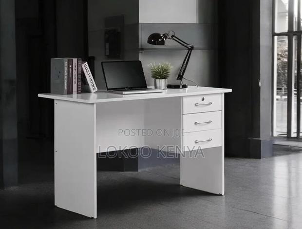 Office Desk; Lockable 1.2 M White-3 Drawer Home Office Study Desk