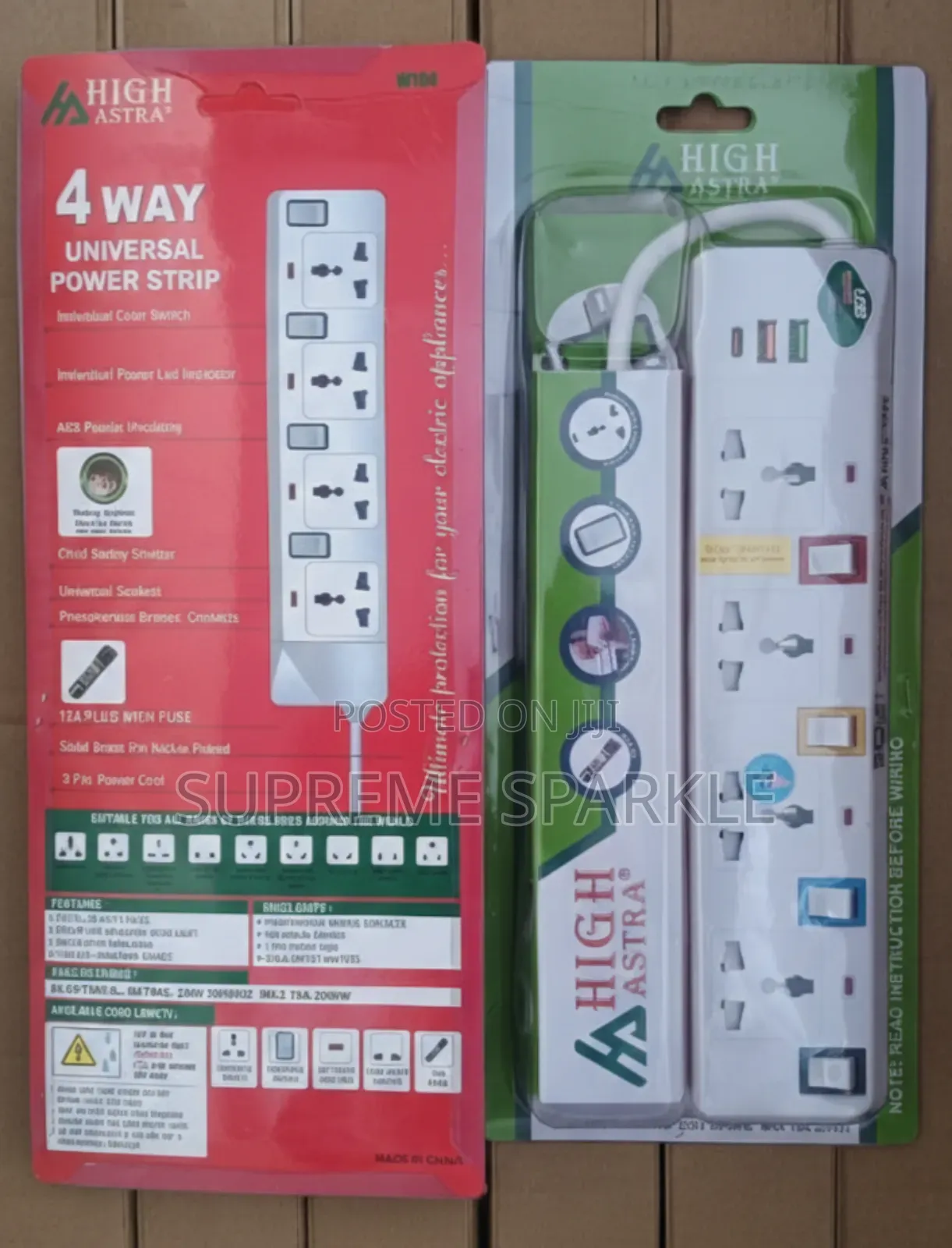High Astra 4-way Power Extension Cable 3m, 250v 2500w