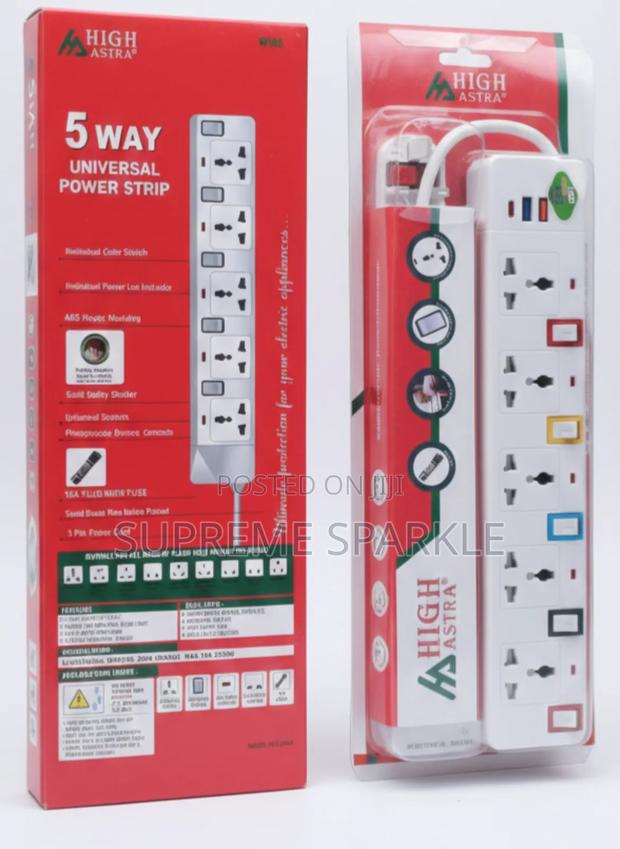 Astra 5-Way Universal Power Extension With Usb Charging Port 2500w