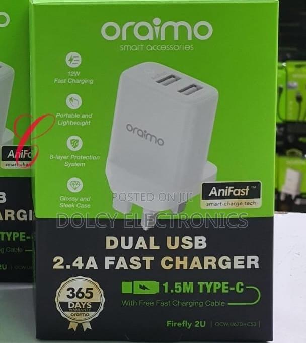 Oraimo Firefly 2u U67d+C53 Dual Usb 2.4a Type C Fast Charger