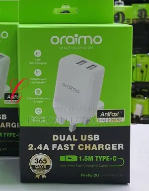 Oraimo Firefly 2u U67d+C53 Dual Usb 2.4a Type C Fast Charger