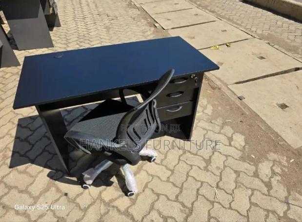 Black 1.2m Office Desk and Mesh Office Chair