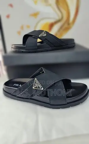 Prada Saffiano Leather Crisscross Slides, Size 40-46