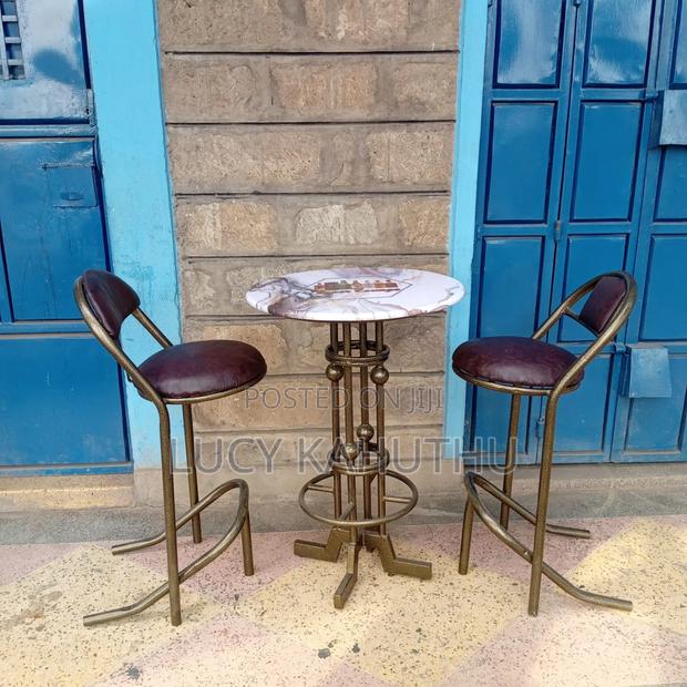 Marble Sheet Table With Two High Stool Chairs - main view