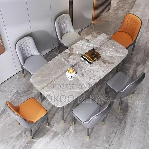 Dining Table ; Glossy Marble Top Dining Table - thumbnail 2