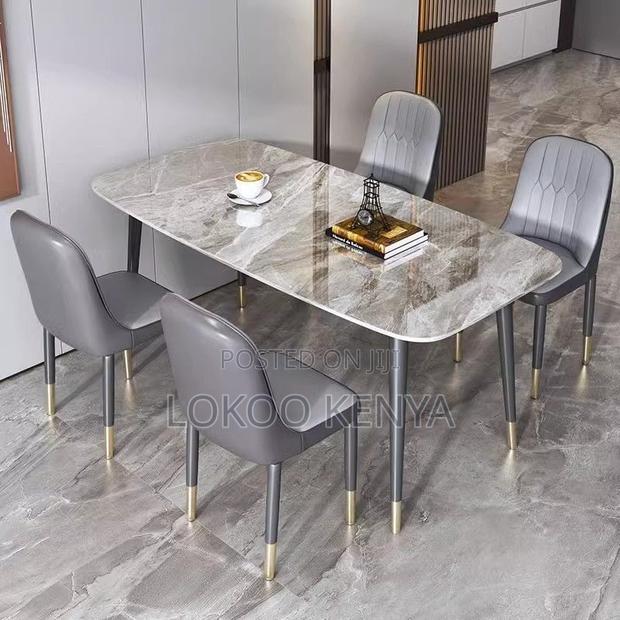 Dining Table ; Glossy Marble Top Dining Table - thumbnail 5