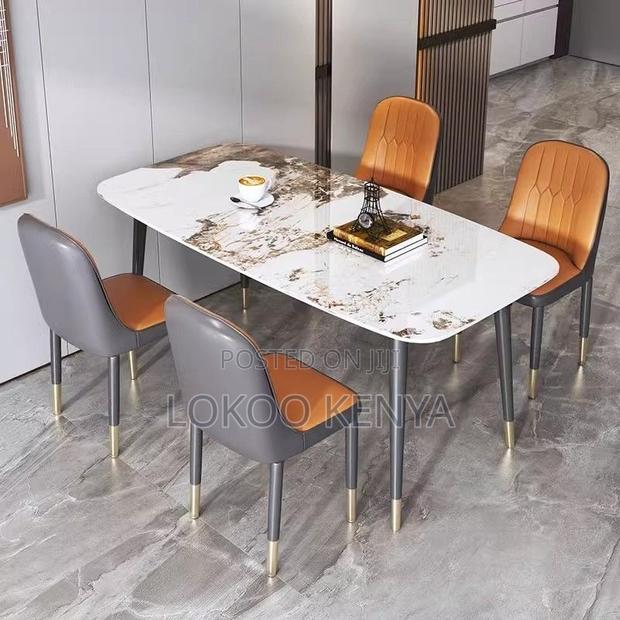 Dining Table ; Glossy Marble Top Dining Table - thumbnail 4
