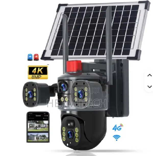 Triple Lens Quality Surveillance Camera Solar Powered 4g Wifi Enabled
