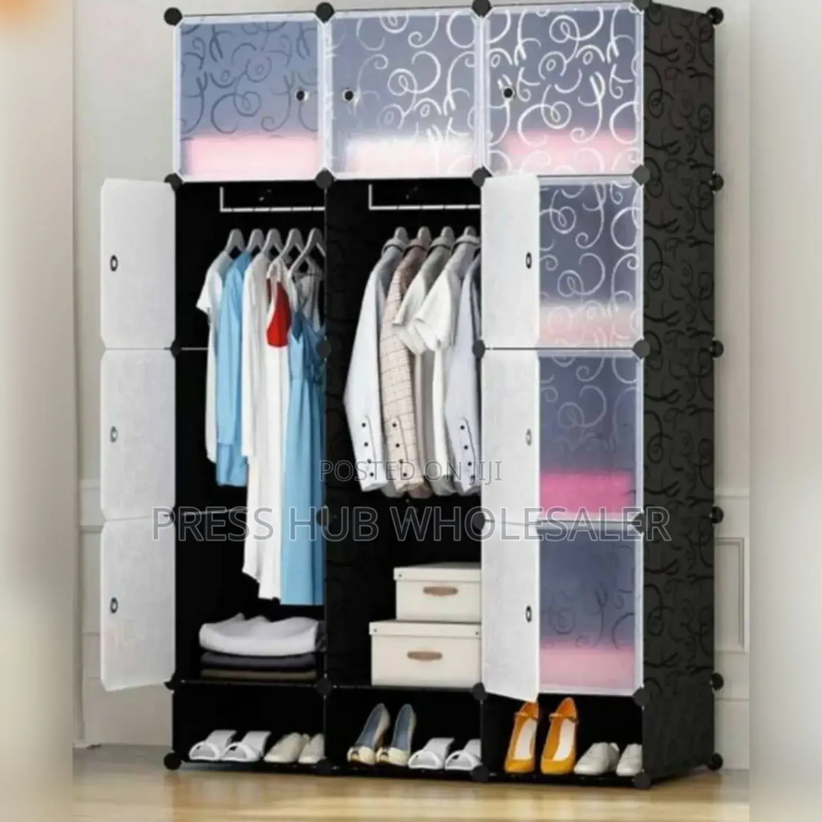Portable 3-Column Plastic Wardrobe