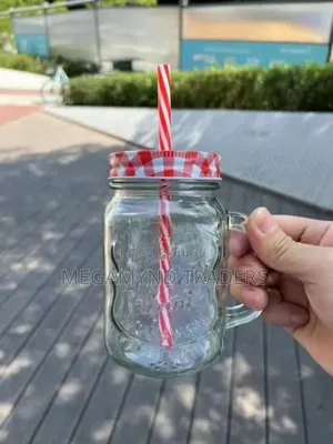 Mason Jar With Straw /450ml Clear Glass Mason Jar / Smothie Mug