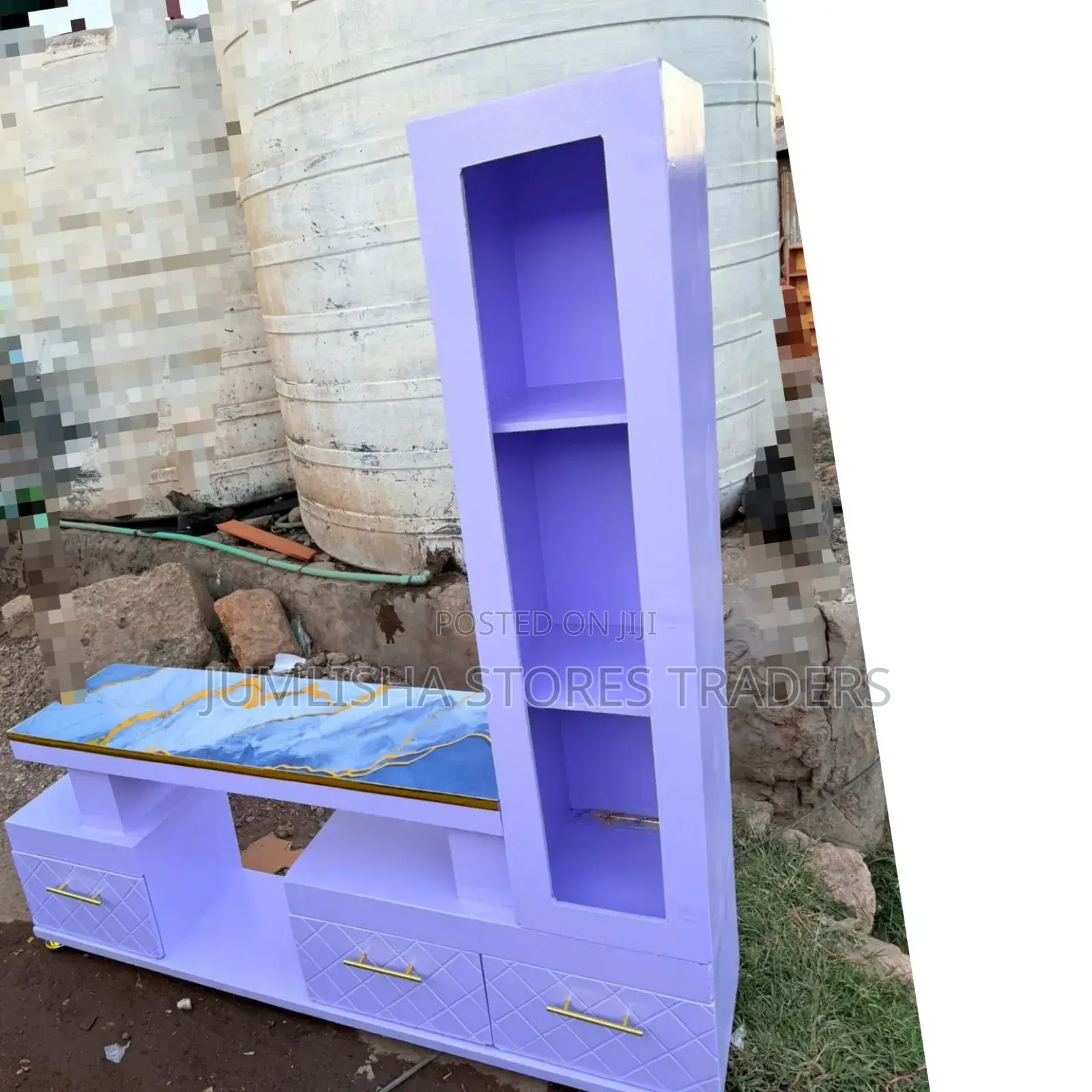Executive Tv Stand With Marble Coating and Shelf Cabinet
