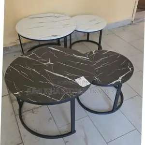 Black and White Nesting Coffee Table Marble Effect With Black Stand