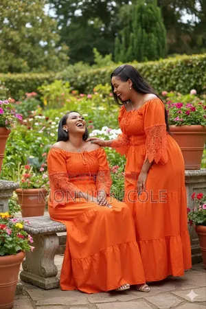 Off Shoulder  Orange Maxi Dress
