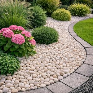 Off White Round Egg Sized Garden Decor Stones - main view