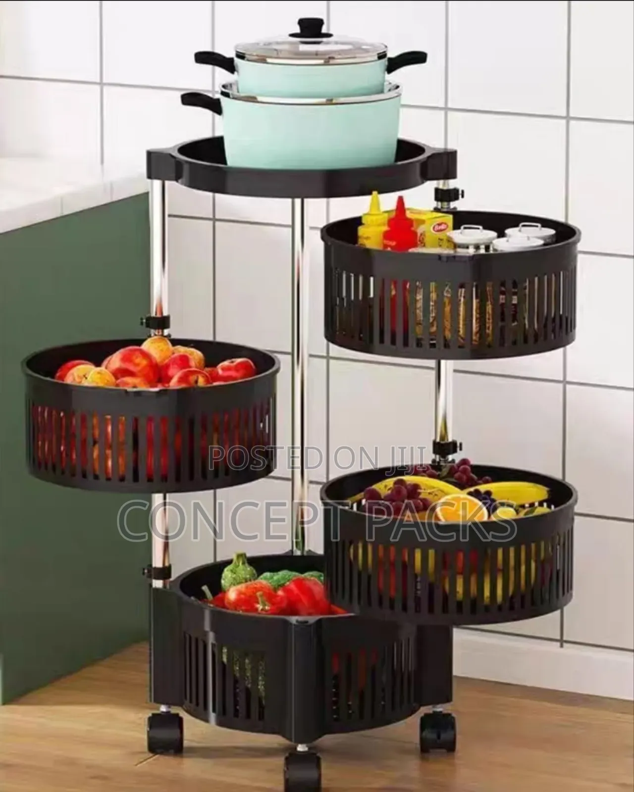 4 Stack Fruit Rack With Stainless Steel Pipes.