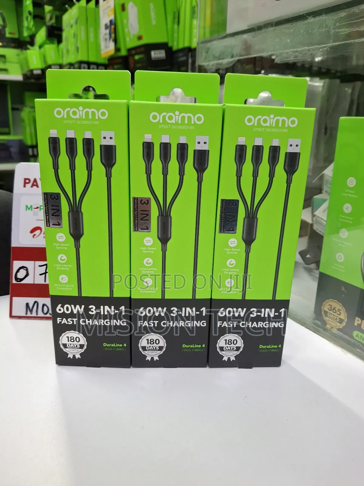 Oraimo Duraline 4 60w 3-in-1 Fast Charging Cable * 