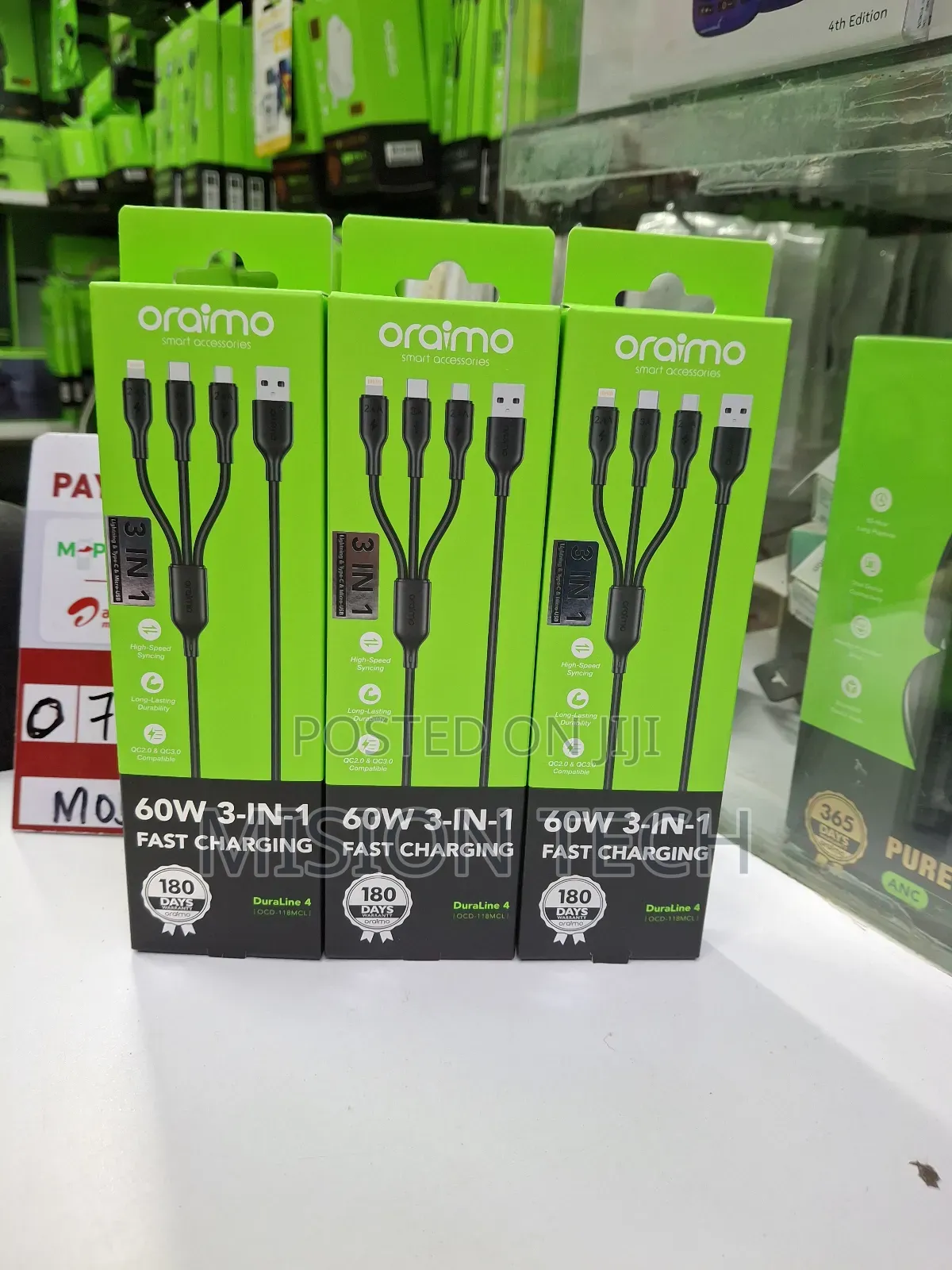 Oraimo Duraline 4 60w 3-in-1 Fast Charging Cable * 