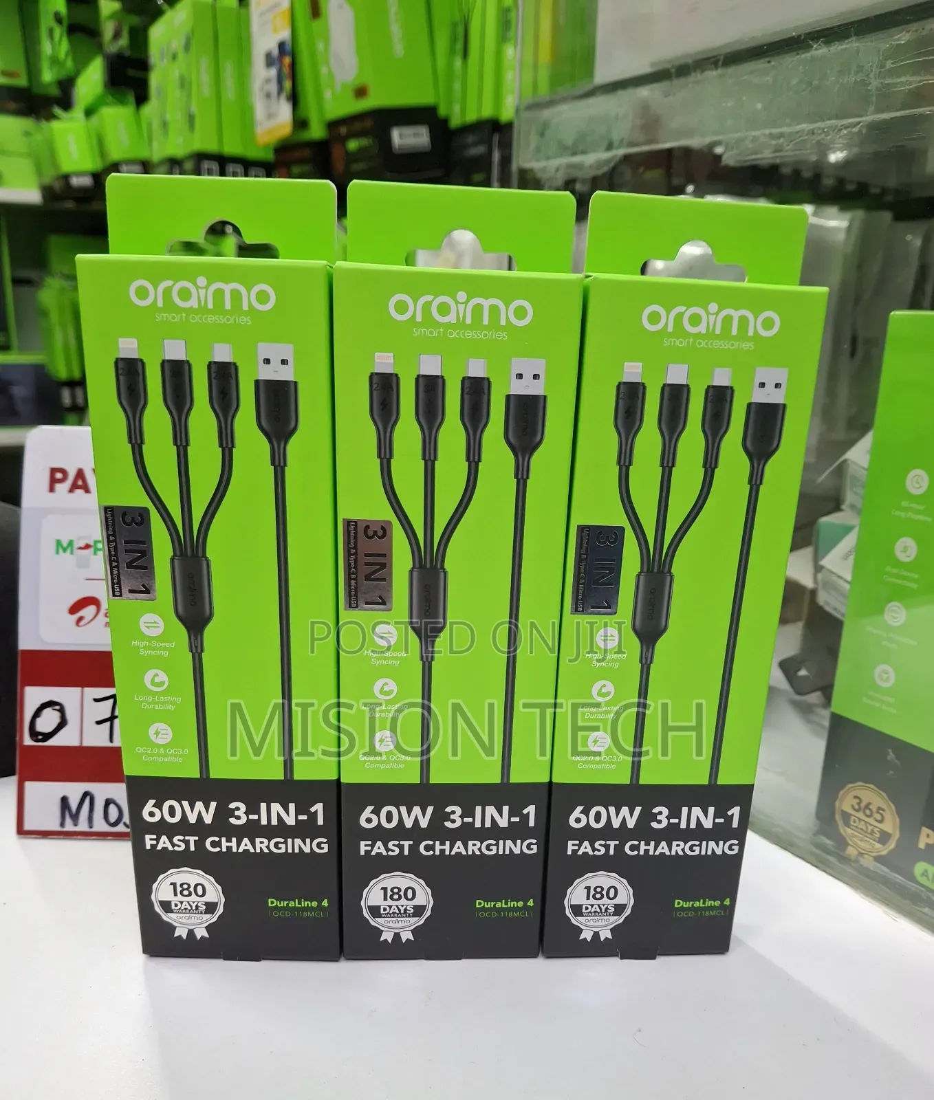 Oraimo Duraline 4 60w 3-in-1 Fast Charging Cable **