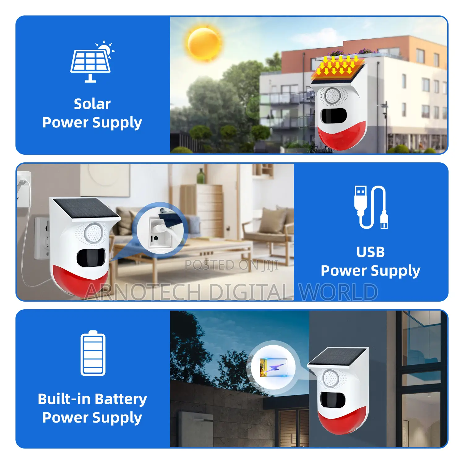 Strobe Light Sound Alarm With Remote Solar Security System
