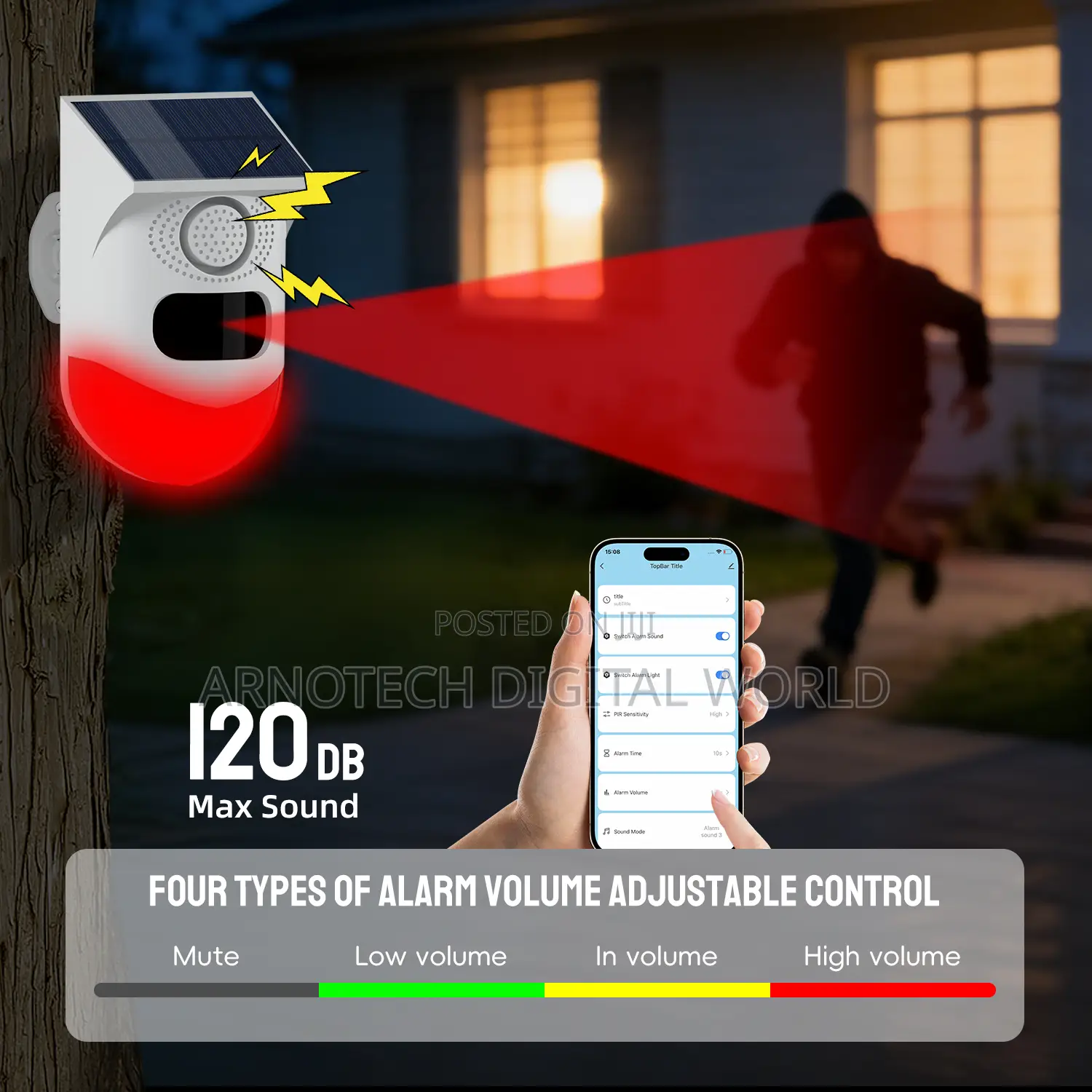 Strobe Light Sound Alarm With Remote Solar Security System