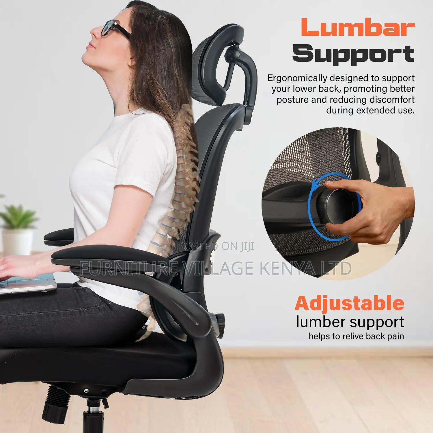 High Back Computer Chair With Adjustable Seat, Lumbar Support