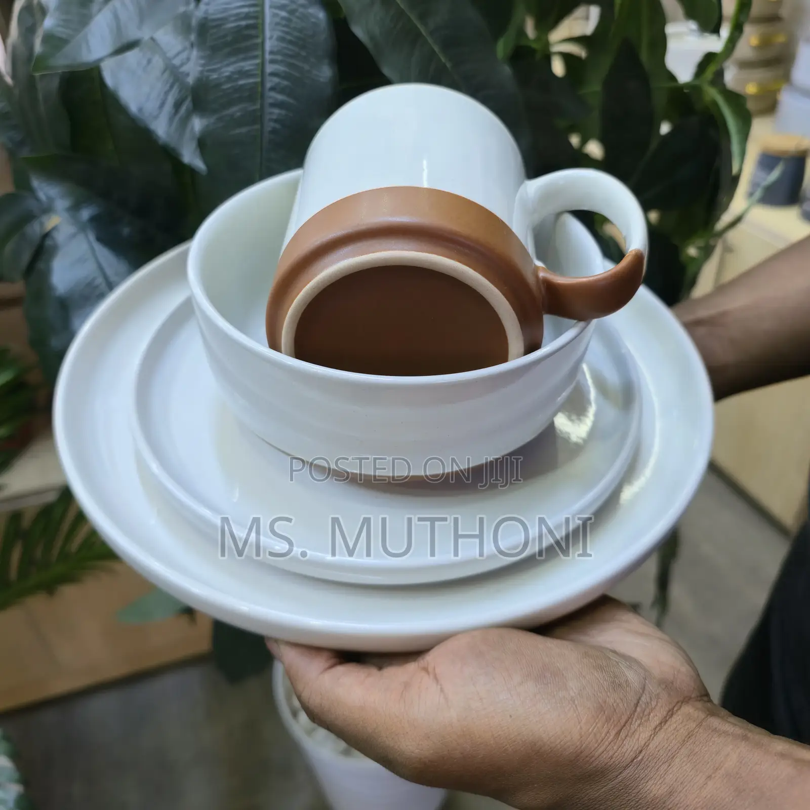 *16pcs Cream Brown Dinner Set*