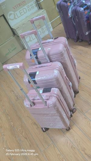 Pink 3 in 1 Rubber Suitcase Double Zip - thumbnail 2