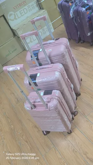 Pink 3 in 1 Rubber Suitcase Double Zip