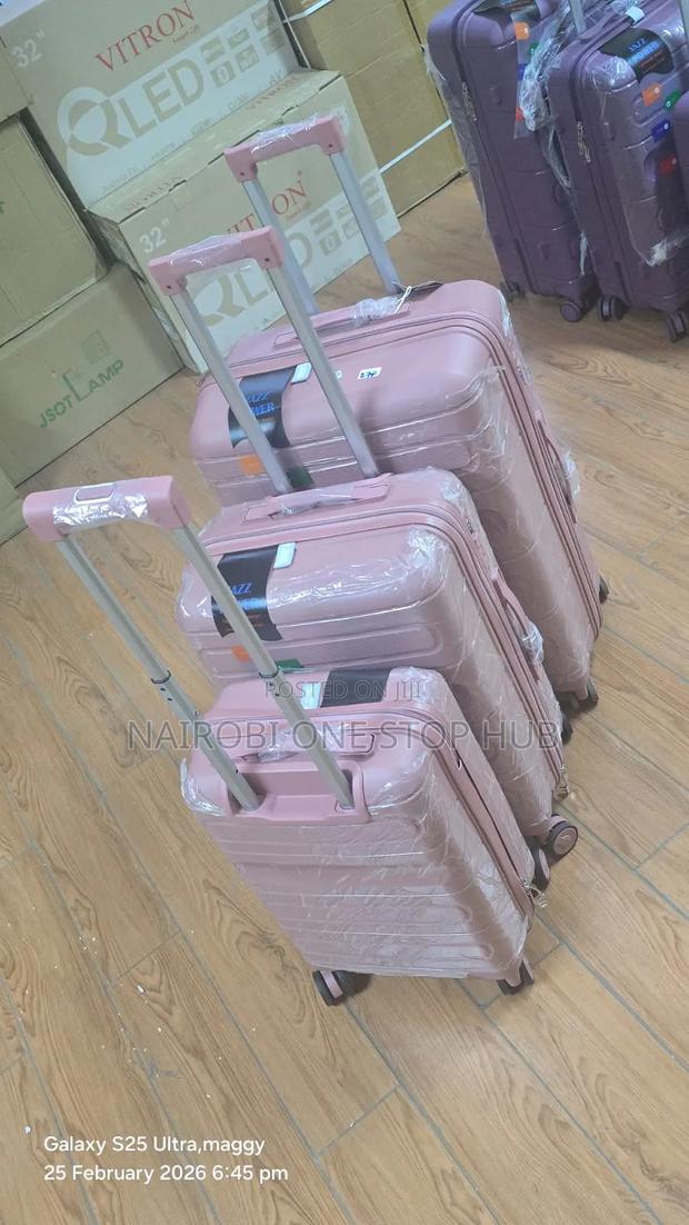 Pink 3 in 1 Rubber Suitcase Double Zip - main view