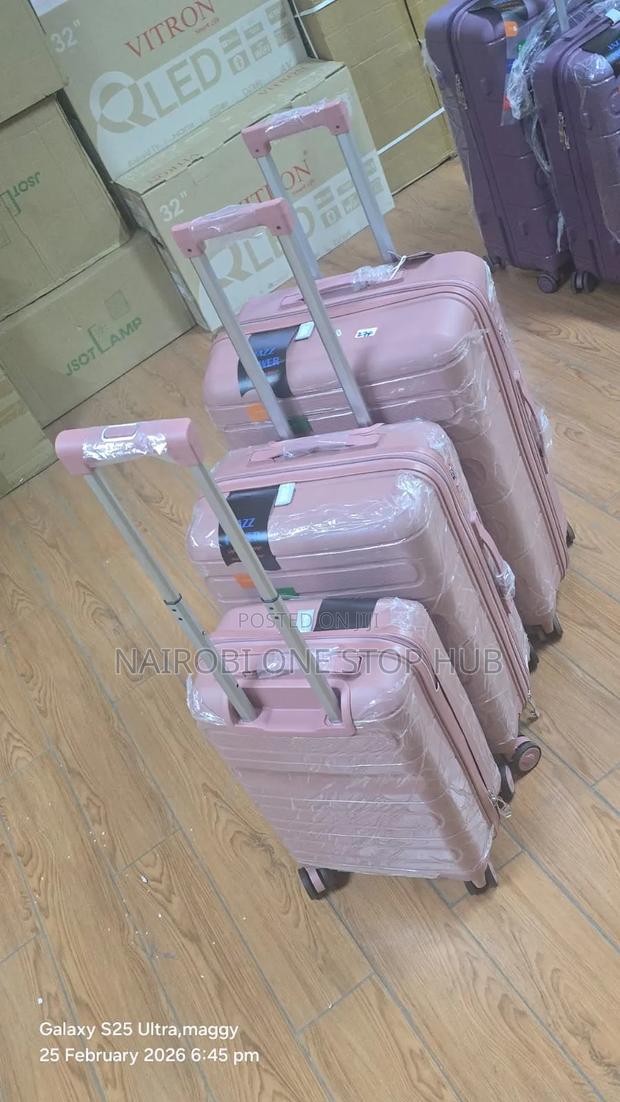 Pink 3 in 1 Rubber Suitcase Double Zip - thumbnail 5