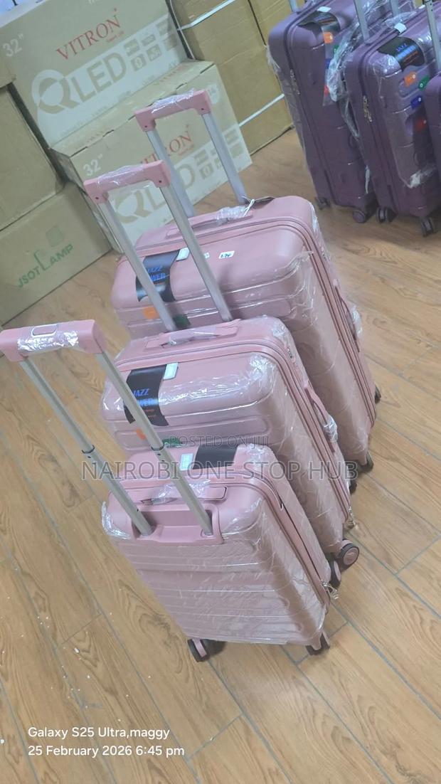Pink 3 in 1 Rubber Suitcase Double Zip - thumbnail 7
